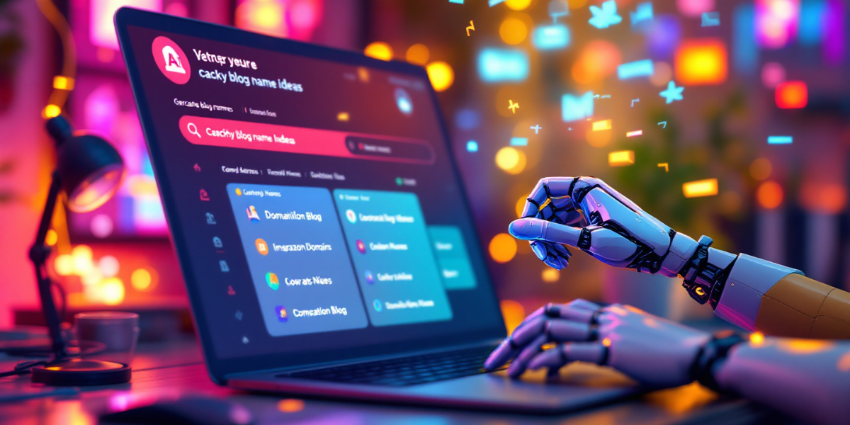 a creative AI tool generating catchy blog name ideas on the screen