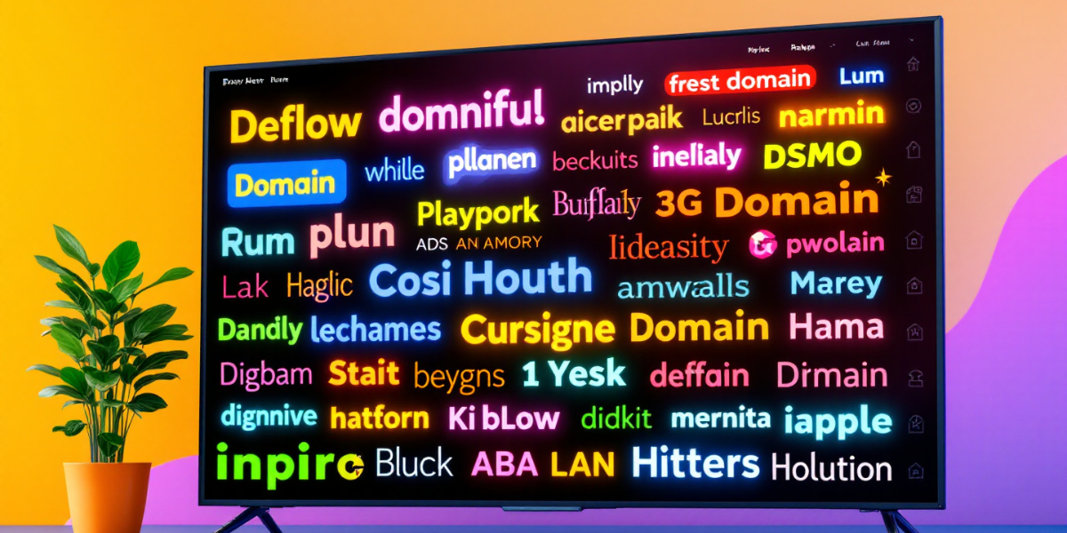 a colorful, diverse set of domain names on a large display